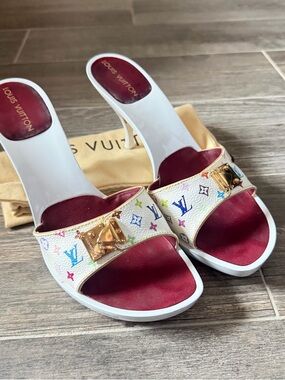 Louis Vuitton x Takashi White Multicolor Monogram Heeled Sandals size 39EU